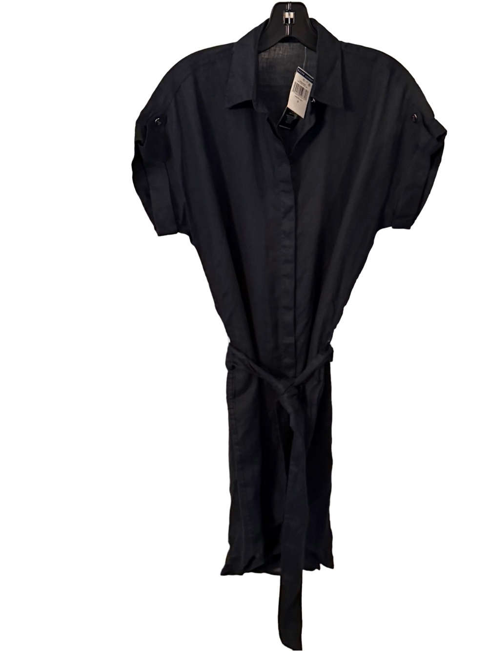 Lauren Ralph Lauren LINEN Shirt Dress Navy Blue Belted Pockets Sz 2 NWT